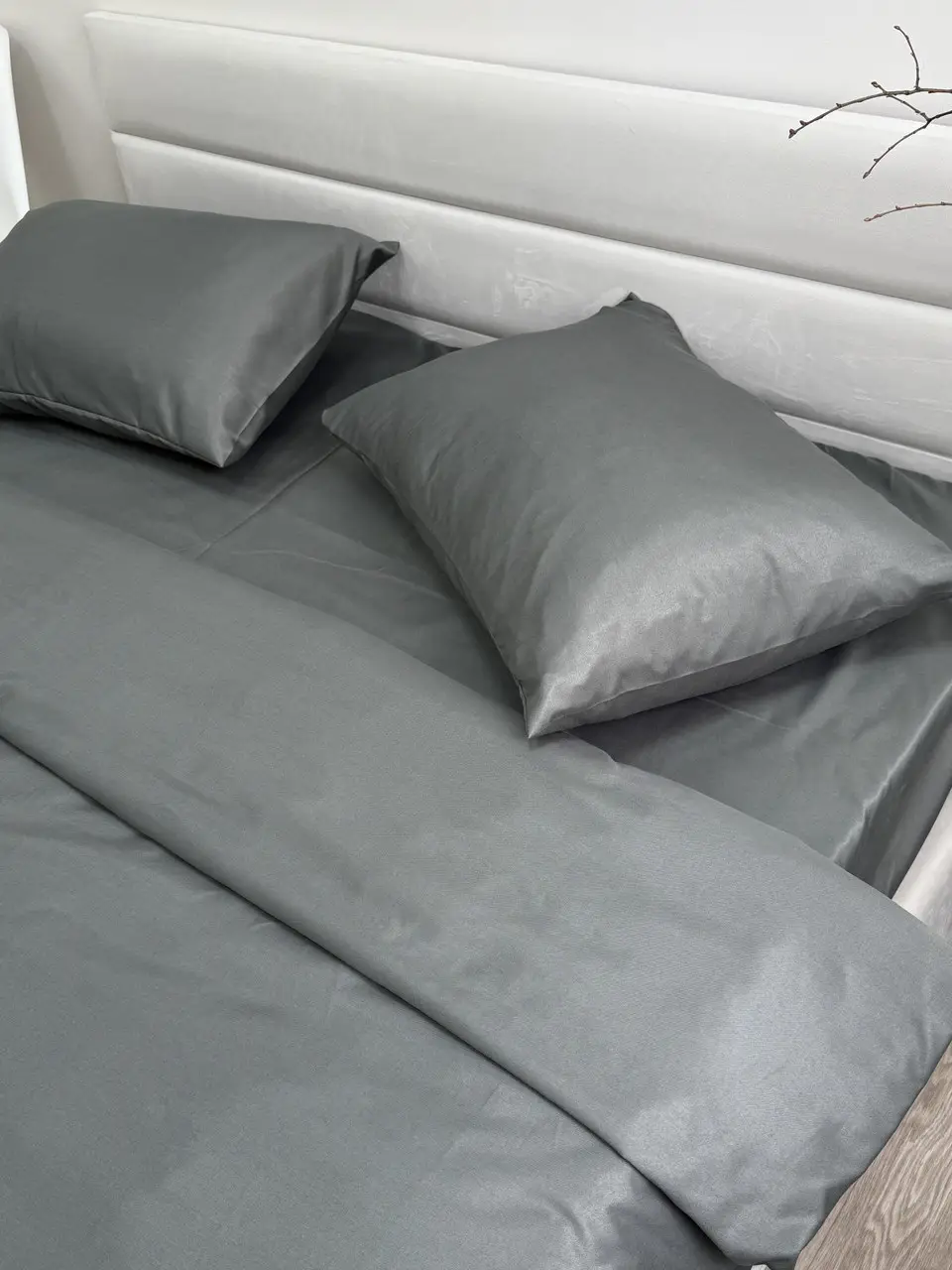 Комплект постільної білизни Ecotton полуторний 150х215 см однотонний сірий Nid Grey