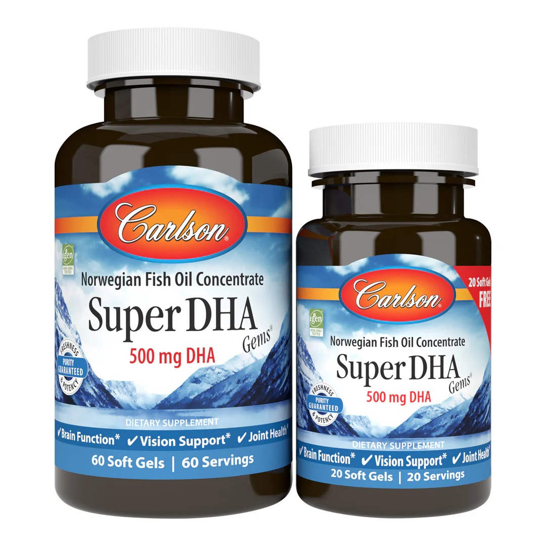 Супер DHA (докозагексаєнова кислота), Super DHA Gems, Carlson, 60+20 желатинових капсул