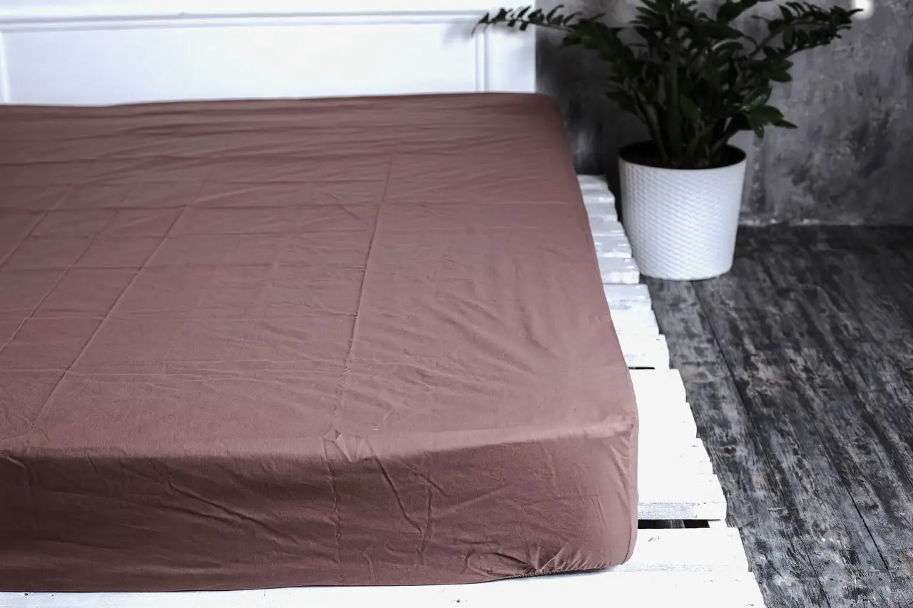 Простирадло на резинці Ecotton 200х200 см однотонне коричневого кольору Palm Brown