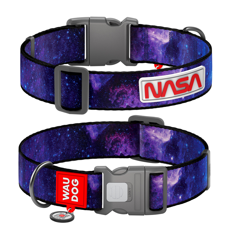 Нашийник для собак нейлоновий WAUDOG Nylon з QR паспортом, малюнок "NASA21", пластиковий фастекс, XXL, Ш 35 мм, Дов 46-70 см