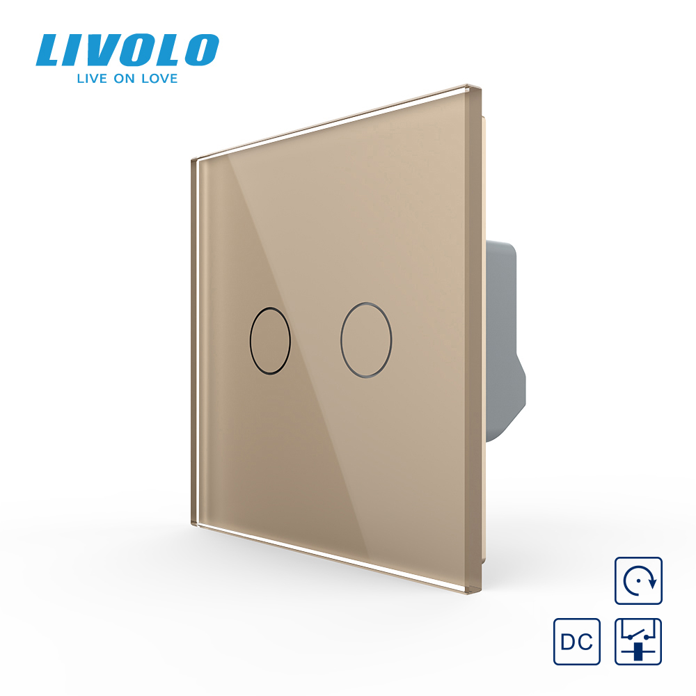 Сенсорна кнопка 2 сенсора 12/24В Livolo золотий 2.5D скло