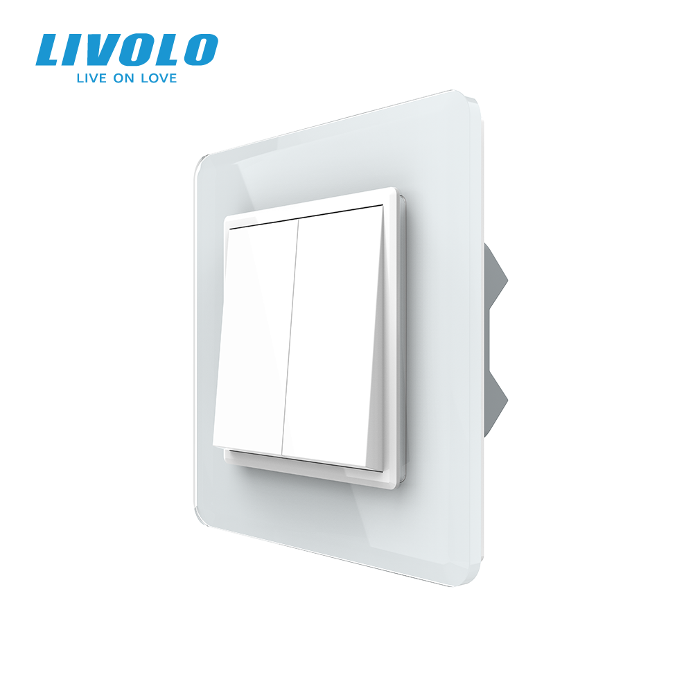 Двоклавішний перехресний вимикач LIVOLO білий 2.5D скло