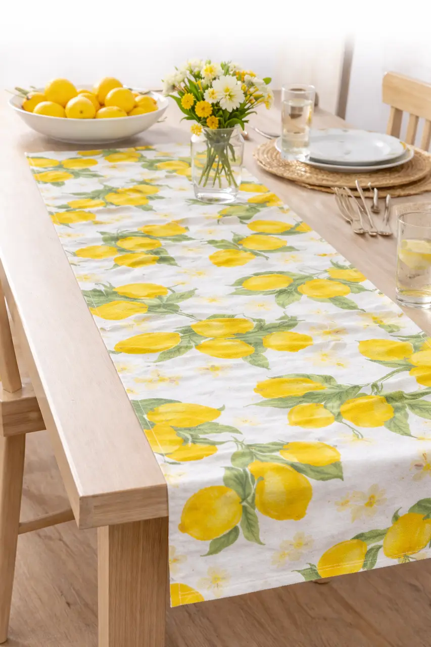Ранер доріжка Ecotton DUCK 45x90 см для обіднього столу водовідштовхувальна однотонна жовтого кольору з лимонами Lemon