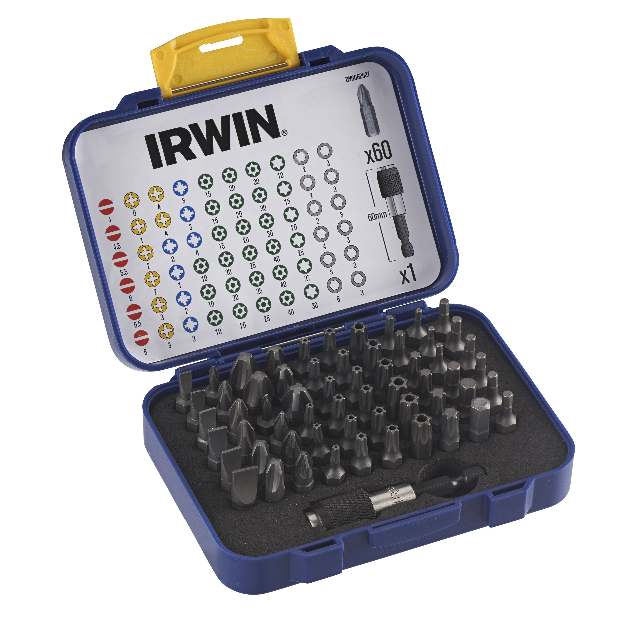 Набір біт Mix 25 мм у компактному кейсі з тримачем 61 шт, Irwin IW6062527