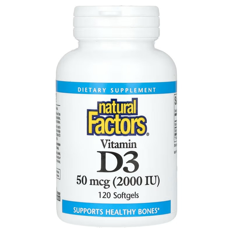 Вітамін D3, 50 мкг 2000 МО, Vitamin D3, Natural Factors, 120 гелевих капсул