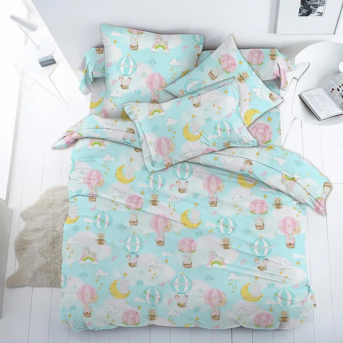 Комплект постільної білизни Ecotton полуторний 147х210 см дитячий блакитний Повітряні кульки (22814)