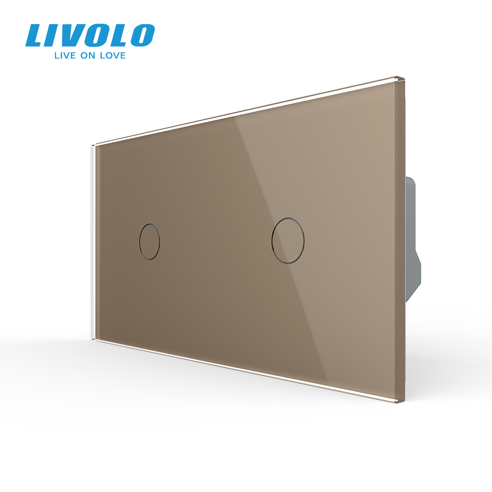 Розумний сенсорний (дотиковий) вимикач LIVOLO 2 клавіші (1-1) золотий скло Wi-Fi