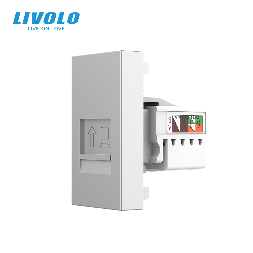 Інтернет-розетка RJ-45 (8P8C Cat.6) LIVOLO, сіра, модуль 0.5 поста, з шторкою (VL-FCCP-1IP)