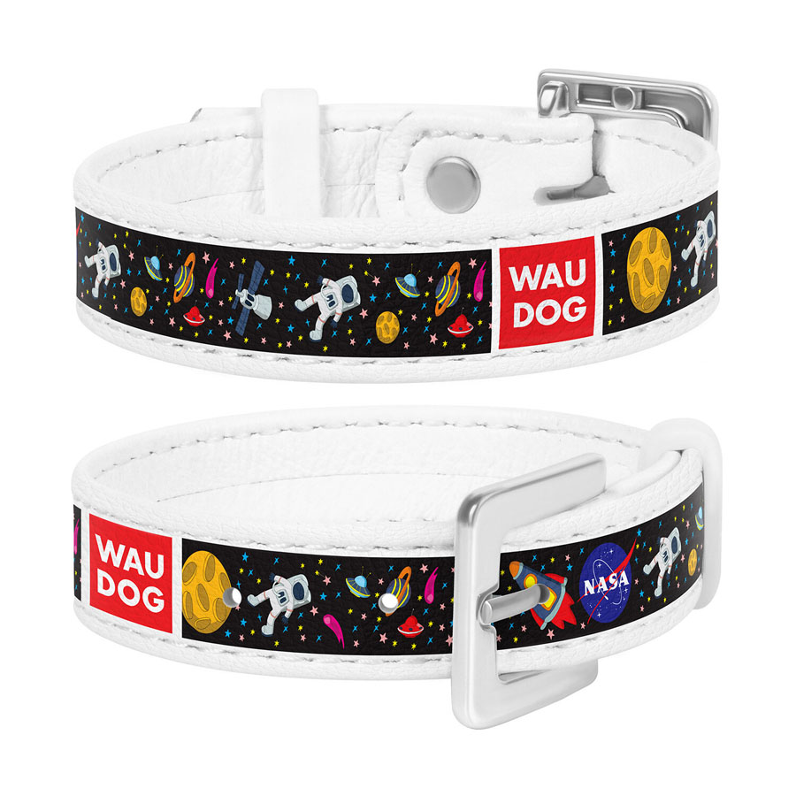 Браслет WAUDOG Design з малюнком "NASA", преміум шкіра, металева пряжка (ширина 15 мм, довжина 17-23 см) білий
