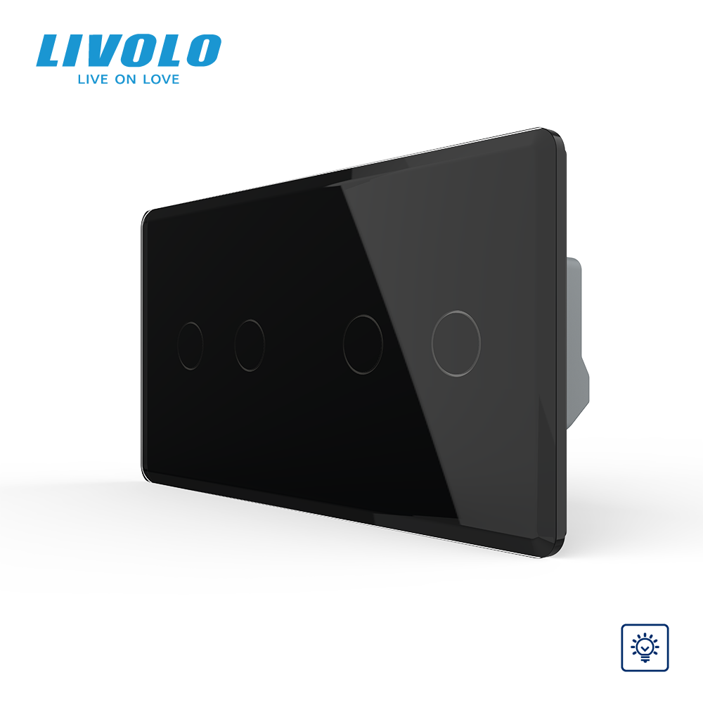 Сенсорний димер LIVOLO, 4 сенсори (2-2), чорний 2.5D, скло