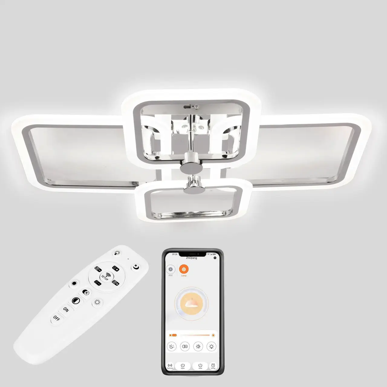 Стельова LED люстра, світлодіодний світильник Sunlight хром 5667/2+2
