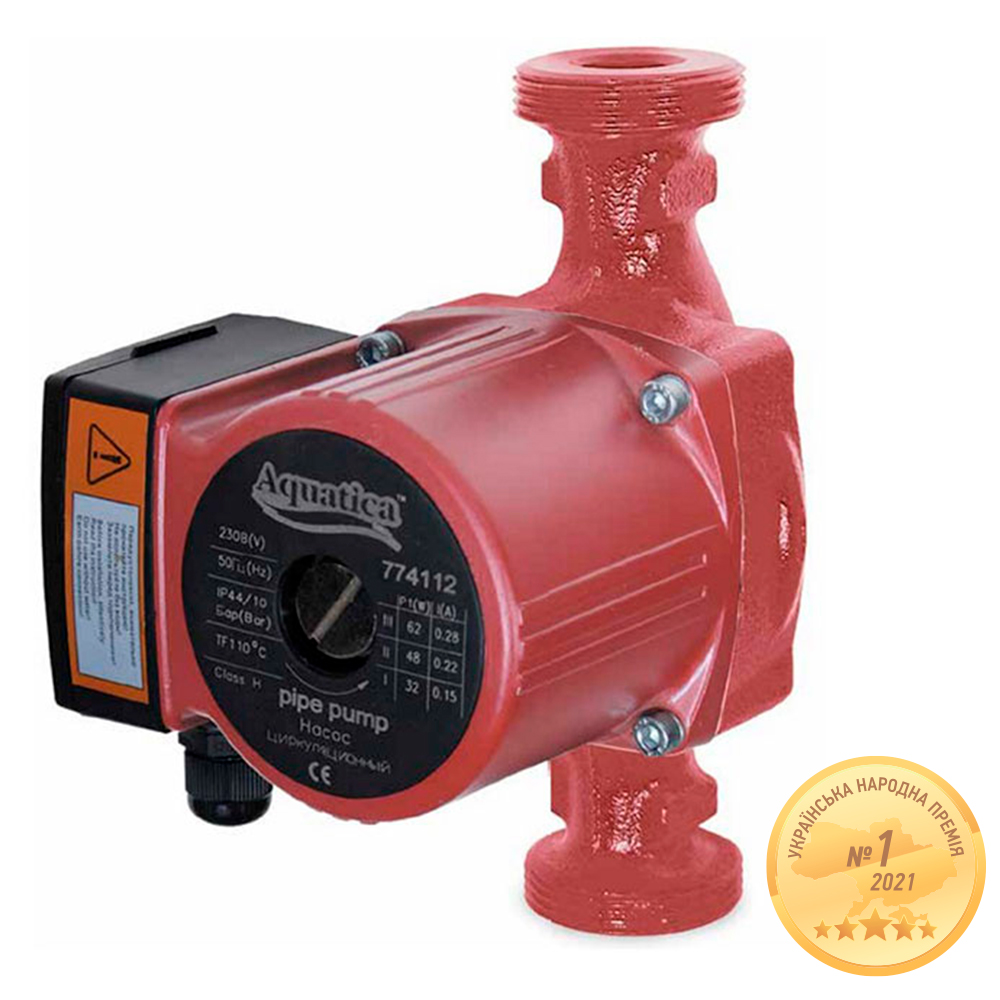 Насос циркуляционный 100Вт Hmax 6м Qmax 75л/мин Ø2" 180мм + гайки Ø1¼" AQUATICA (774134)