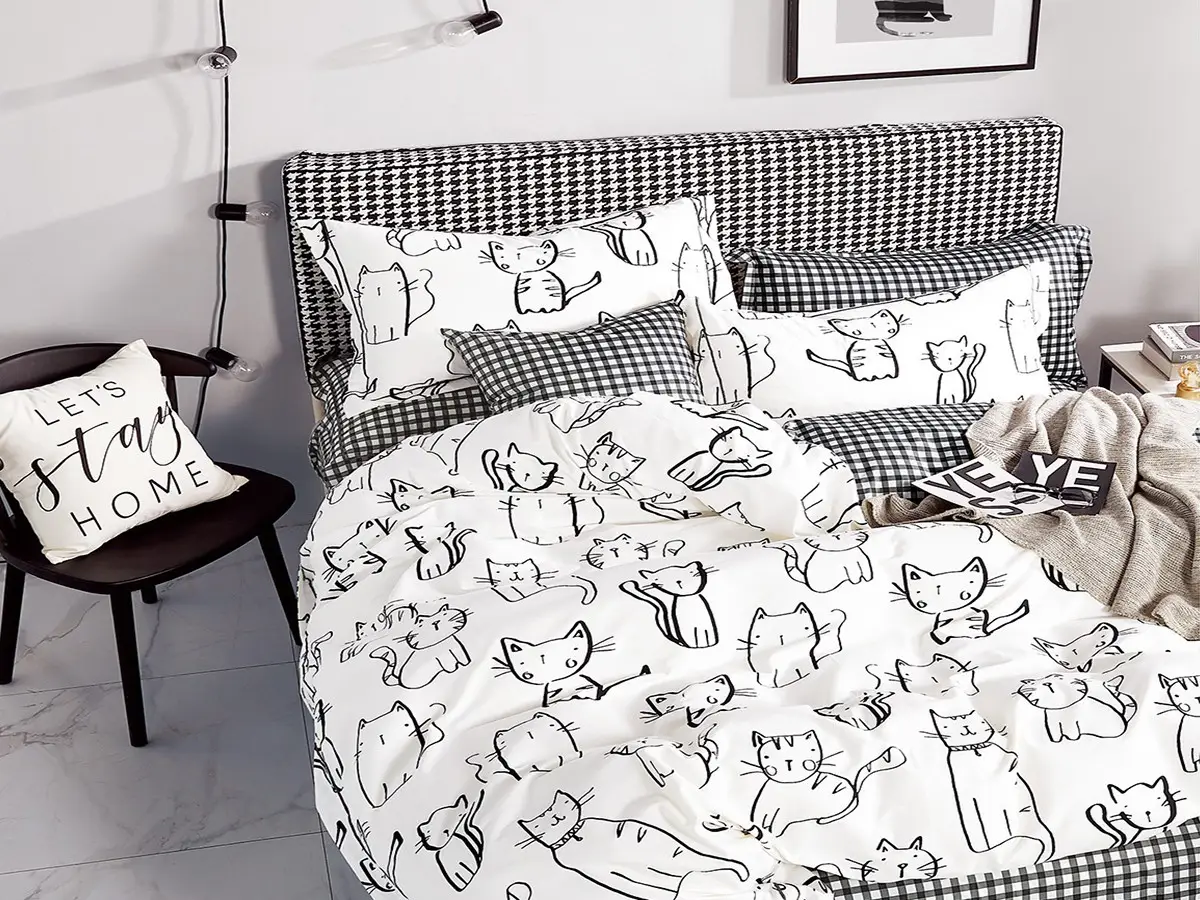 Комплект постільної білизни Ecotton двоспальний 180х215 см Білий Котики (23358 Сатин)