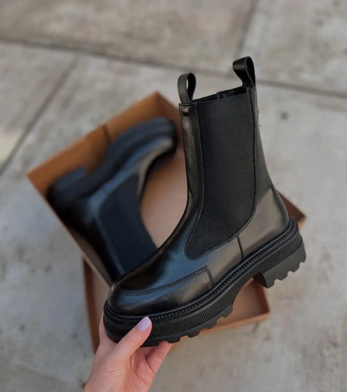 Женские черевики KATI SHOES черные натуральная кожа зима высота 19 см (5712) 35