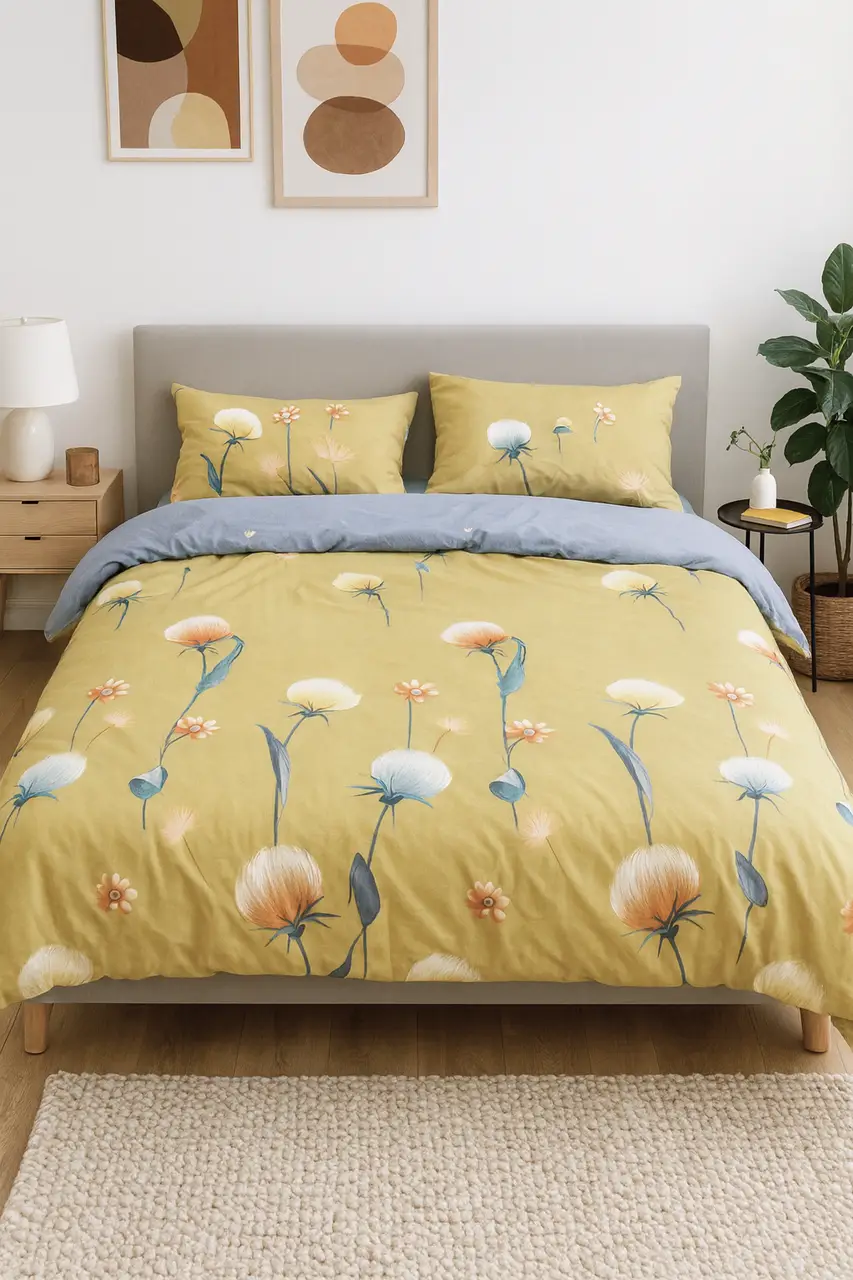 Комплект постільної білизни Ecotton Євро 210х220 см гірчичний Кульбаби (21211А)