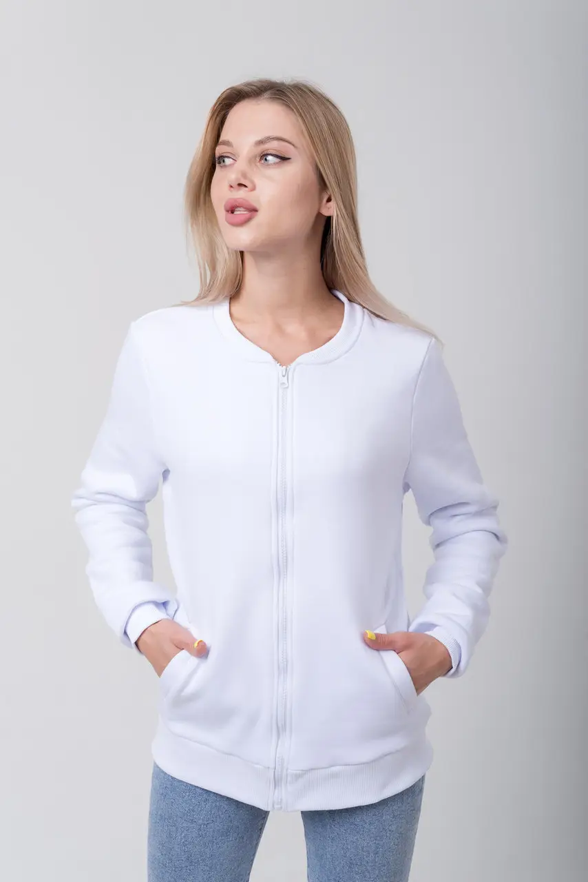 Біла кофта на блискавці жіноча