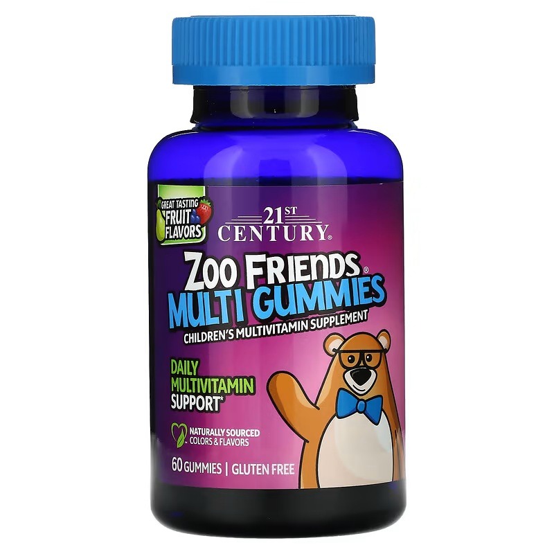 Мультивітаміни для дітей, смак фруктів, Zoo Friends Multi, 21st Century, 60 жувальних цукерок