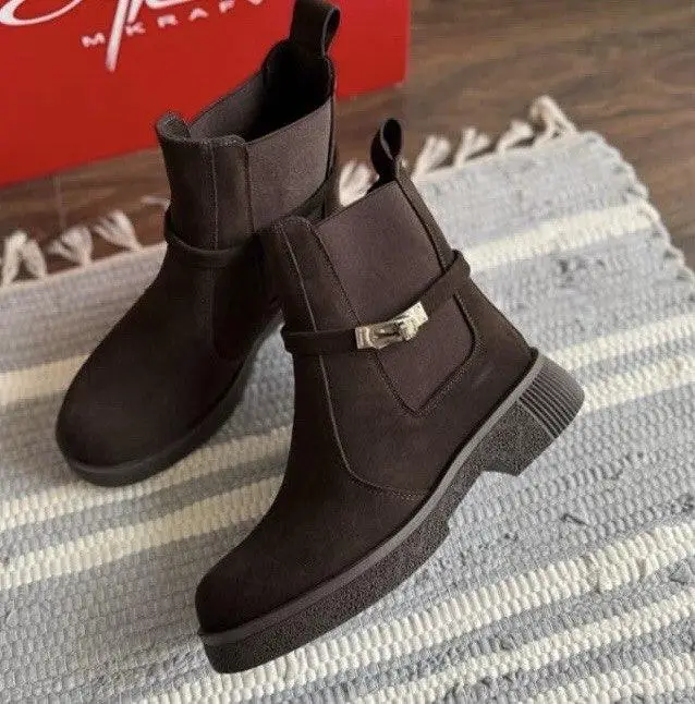 Женские ботинки из натуральной замши шоколадные зимние р. 36-42 (6110) / Стильные ботинки кожаные на меху 37