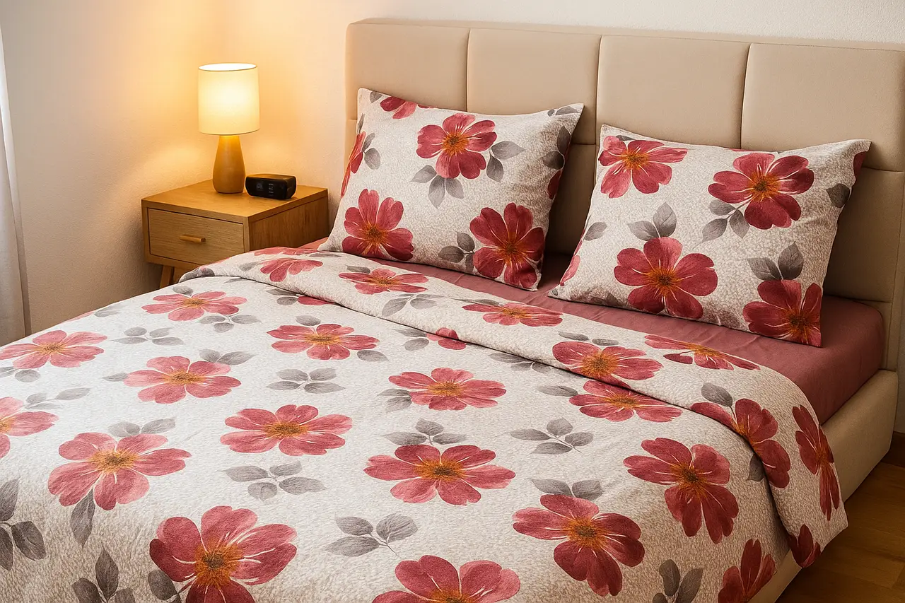 Комплект постільної білизни Ecotton Сімейний 150х215 см із фланелі теплий Flowers червоний