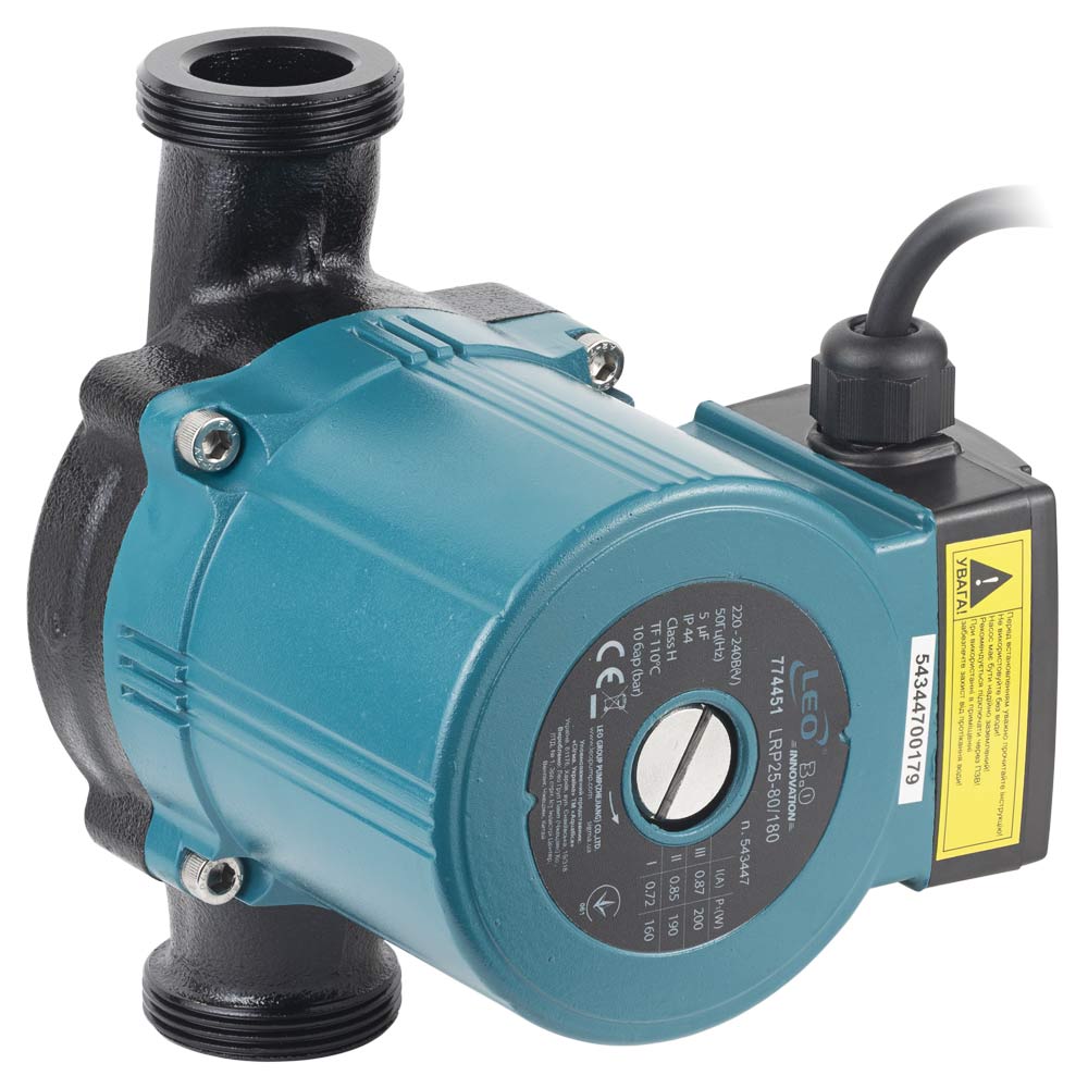 Насос циркуляционный 200Вт Hmax 8м Qmax 120л/мин Ø1½" 180мм + гайки Ø1" LEO 3.0 LRP25-80/180 (774451)