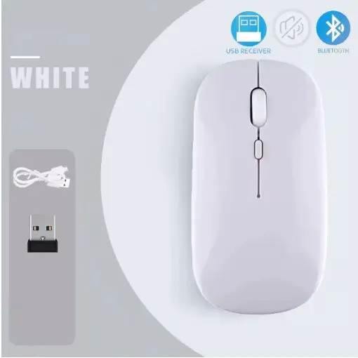 Мишка безшумна комп'ютерна, бездротова Macarone Bluetooth, USB, що перезаряджається, Біла