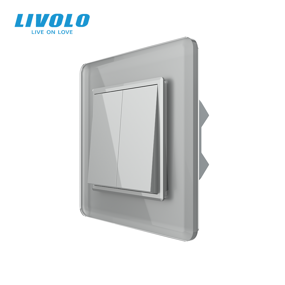 Двоклавішний перехресний вимикач LIVOLO сірий 2.5D скло