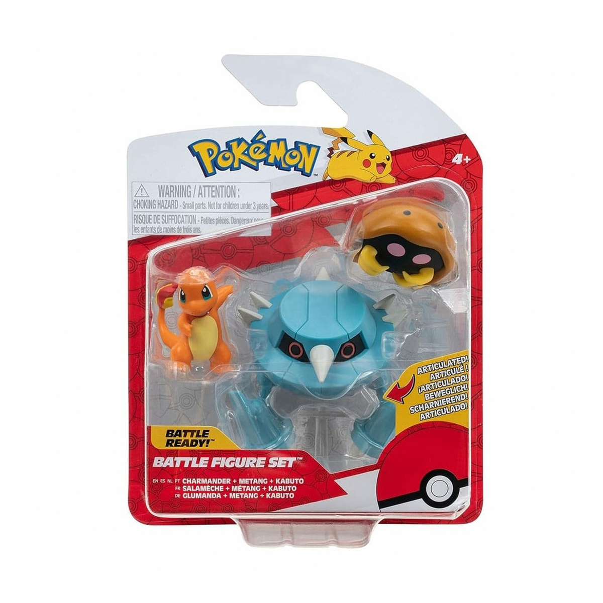 Набір ігрових фігурок POKEMON W17 - КАБУТО, ЧАРМАНДЕР, МЕТАНГ (на підставці)