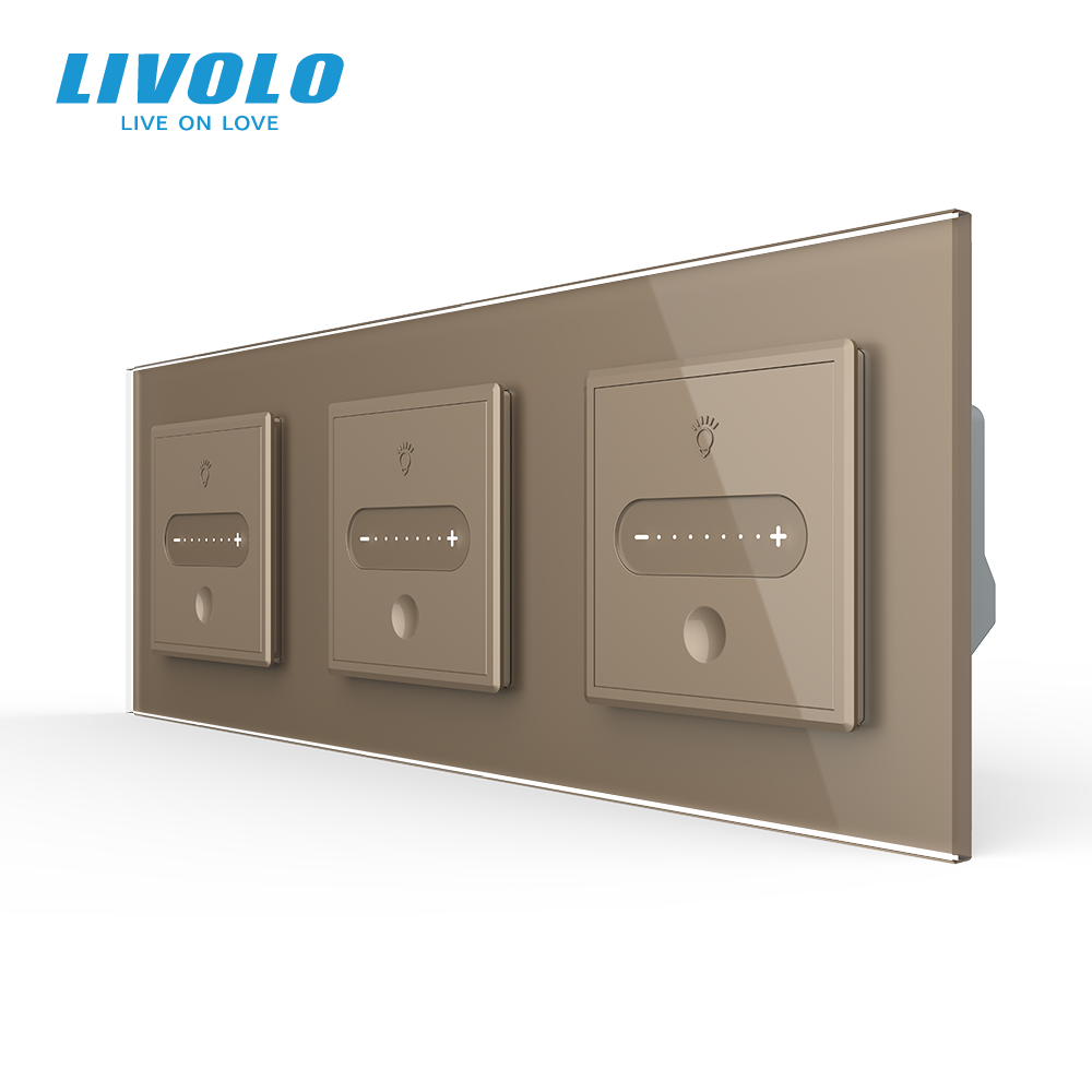 Розумний сенсорний прохідний димер LIVOLO 3 сенсори (1-1-1), золотий 2.5D, скло, 2A 230V