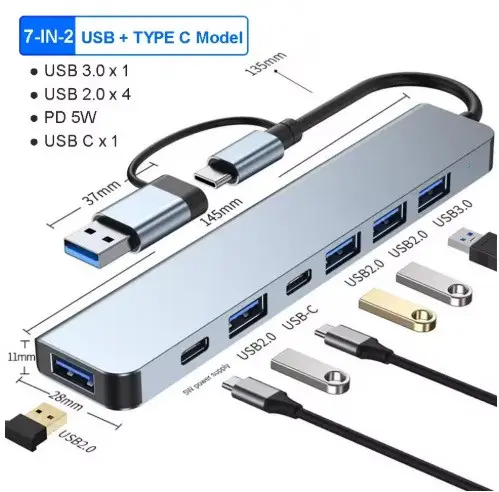 USB C Hub 7 в 1 – Алюмінієвий USB-розширювач