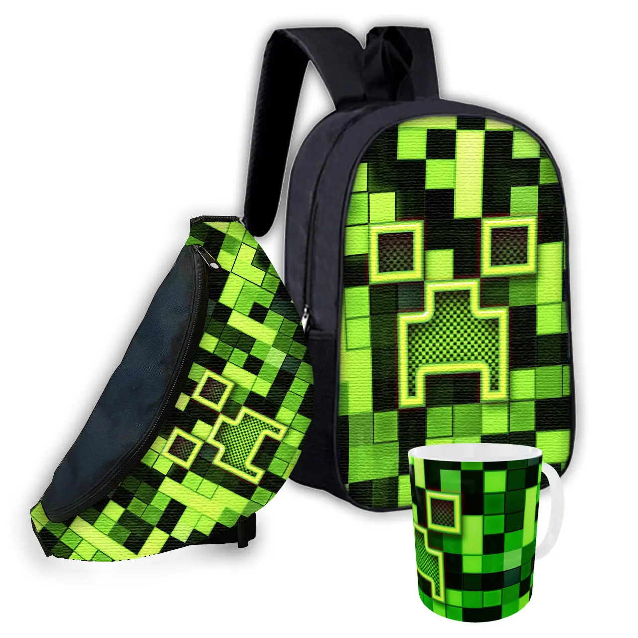 Набір дитячий Майнкрафт Кріпер "Minecraft" рюкзак 36х27см сумка-бананка, кружка з принтом для хлопчика (01560)