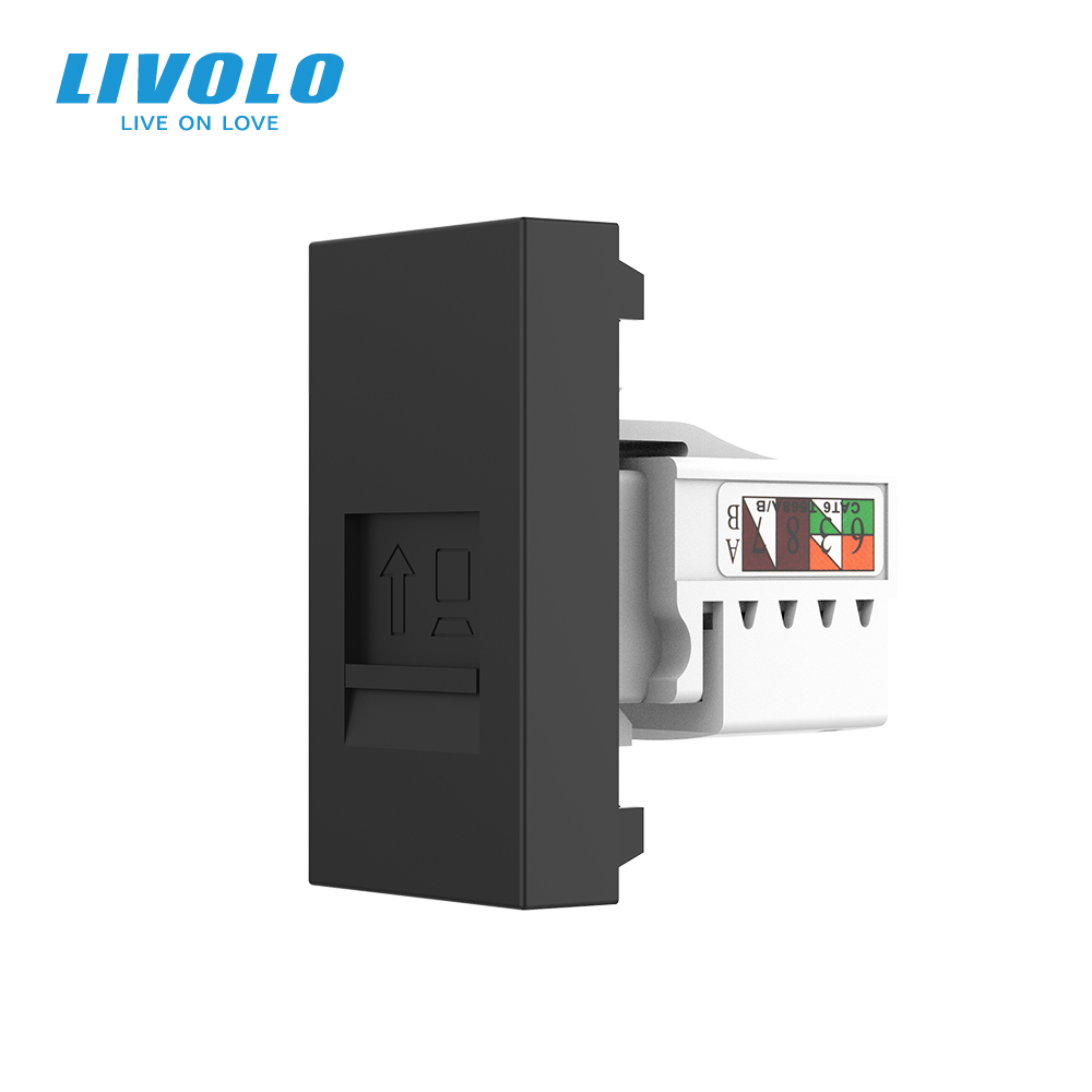 Інтернет-розетка RJ-45 (8P8C Cat.6) LIVOLO, чорна, модуль 0.5 поста, з шторкою (VL-FCCP-1BP)