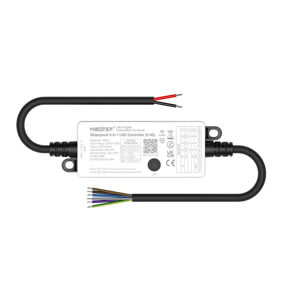 LED контролер герметичний Dim+RGB+CCT універсальний, 12A, 12/24В IP66, RF 2,4G  Mi-light