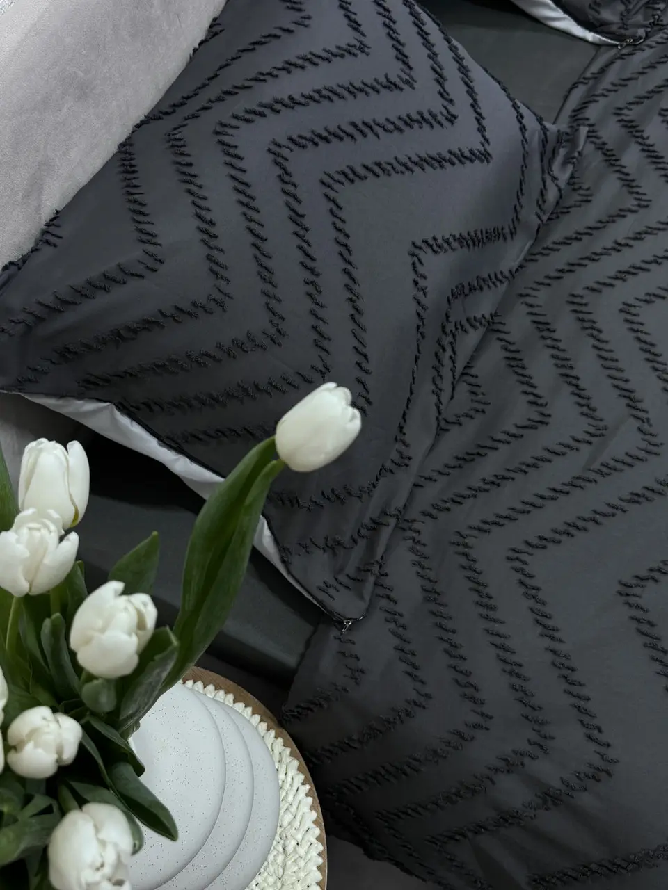 Комплект постільної білизни Ecotton Jaquard полуторний 150х215 см сірий Grey
