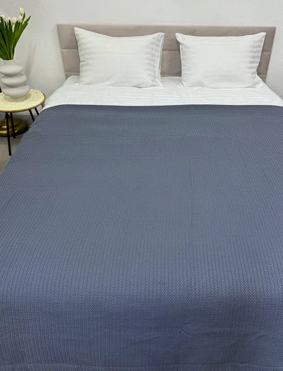 Покривало Ecotton Pique 200х230 см натуральне сіре Grey в крафтовій подарунковій коробці