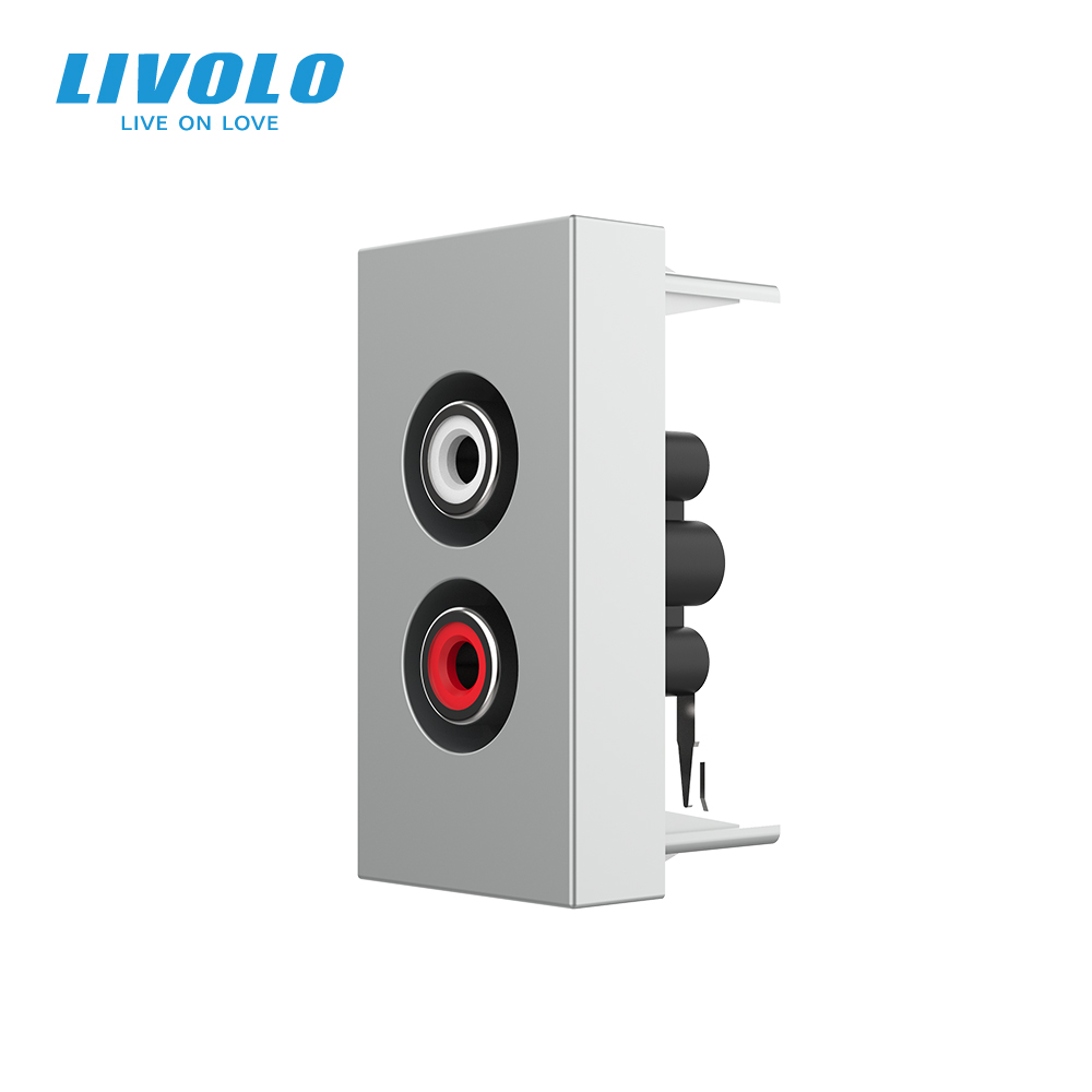 Аудіо розетка RCA (тюльпан) LIVOLO, сіра, модуль 0.5 поста, для колонок / підсилювача (VL-FCAU-1IP)