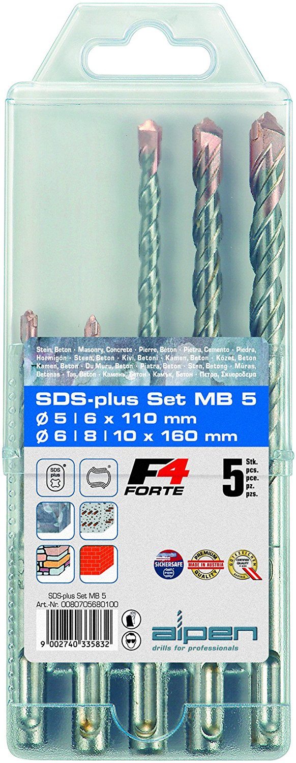 Набір бурів по бетону Set MB 5 SDS plus Ø5-10 мм, 5 шт, Alpen 0080705680100