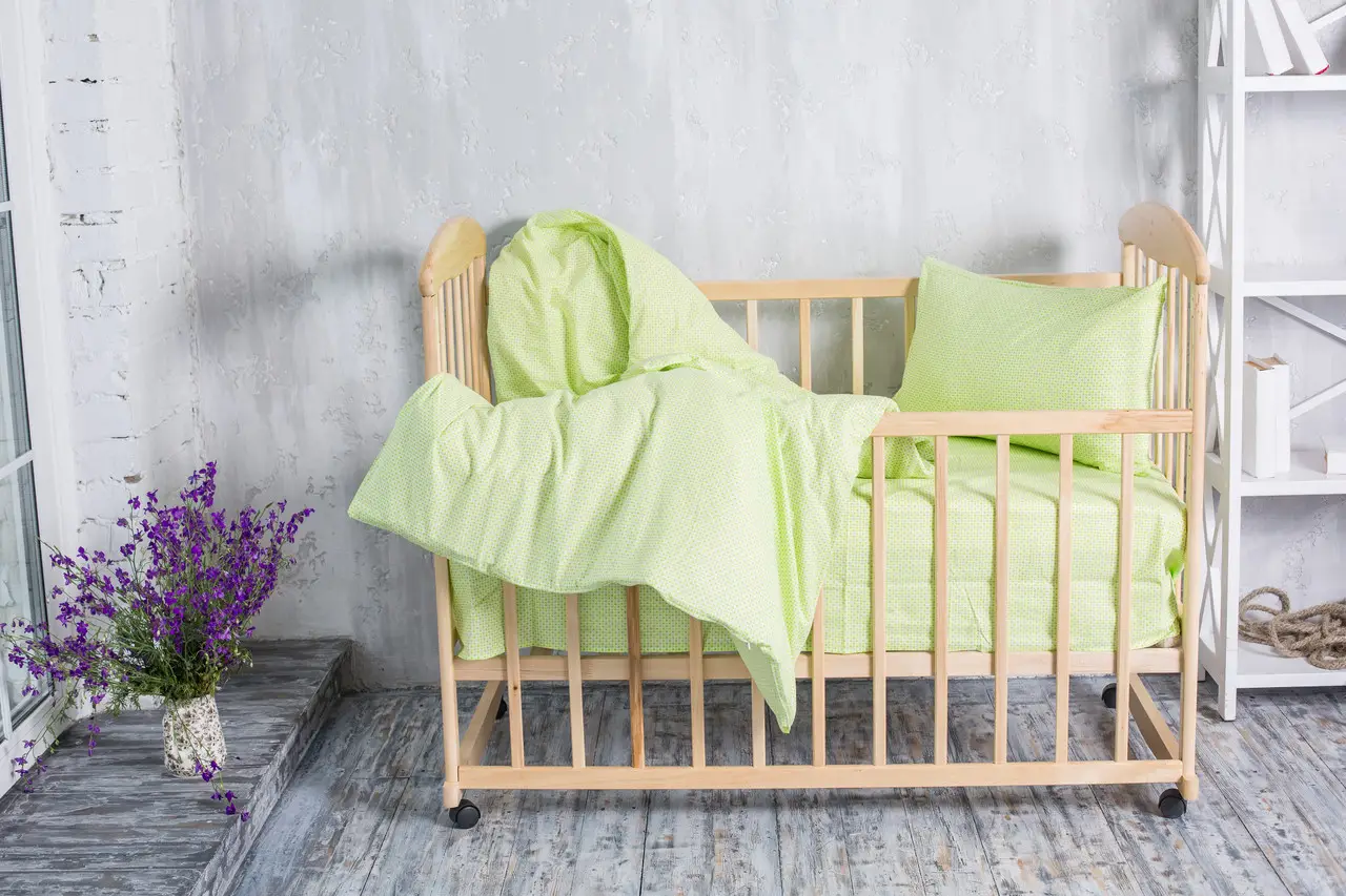 Дитячий комплект постільної білизни Ecotton 110х140 см в ліжечко Горошок зелений (21033/9)