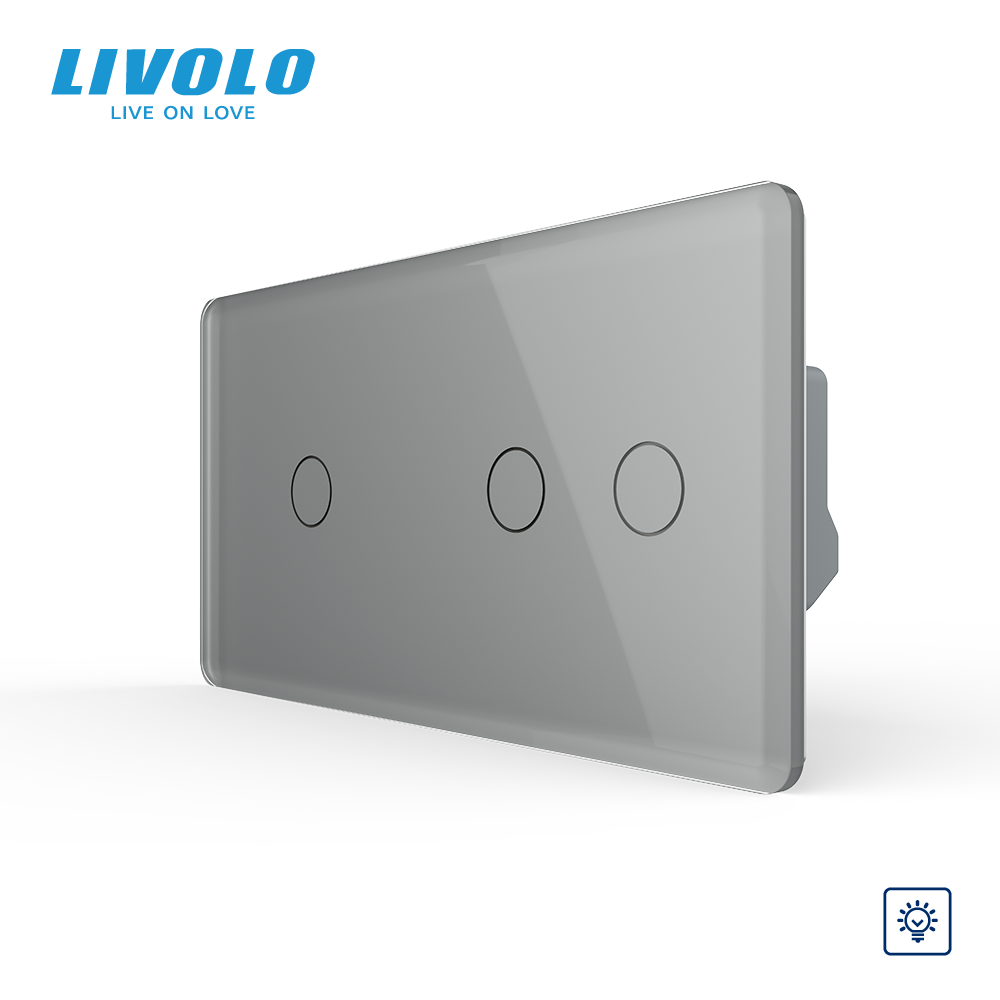 Сенсорний димер LIVOLO, 3 сенсори (1-2), сірий 2.5D, скло