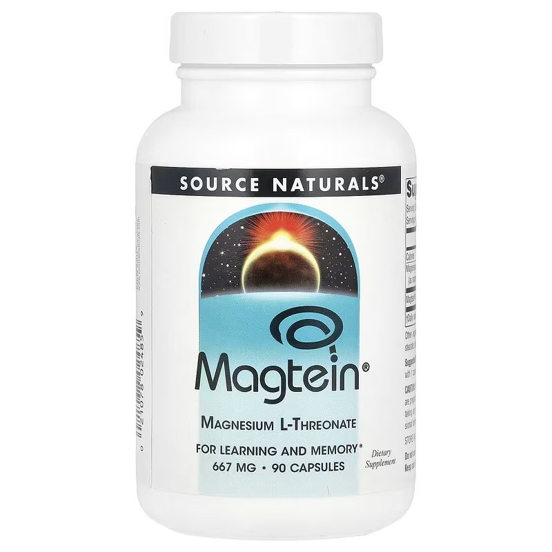 Магній L-треонат, Magtein, Magnesium L-Threonate, Source Naturals, 90 капсул