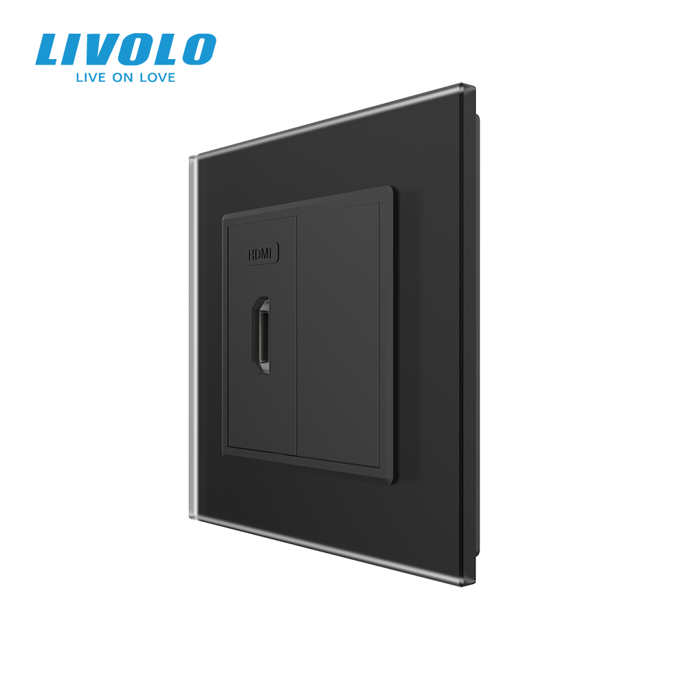Розетка HDMI LIVOLO чорна матова скло