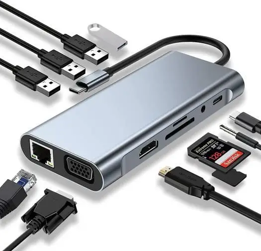 Хаб Док станція 11 в 1 USB Type-C концентратор для ноутбука 11 портів