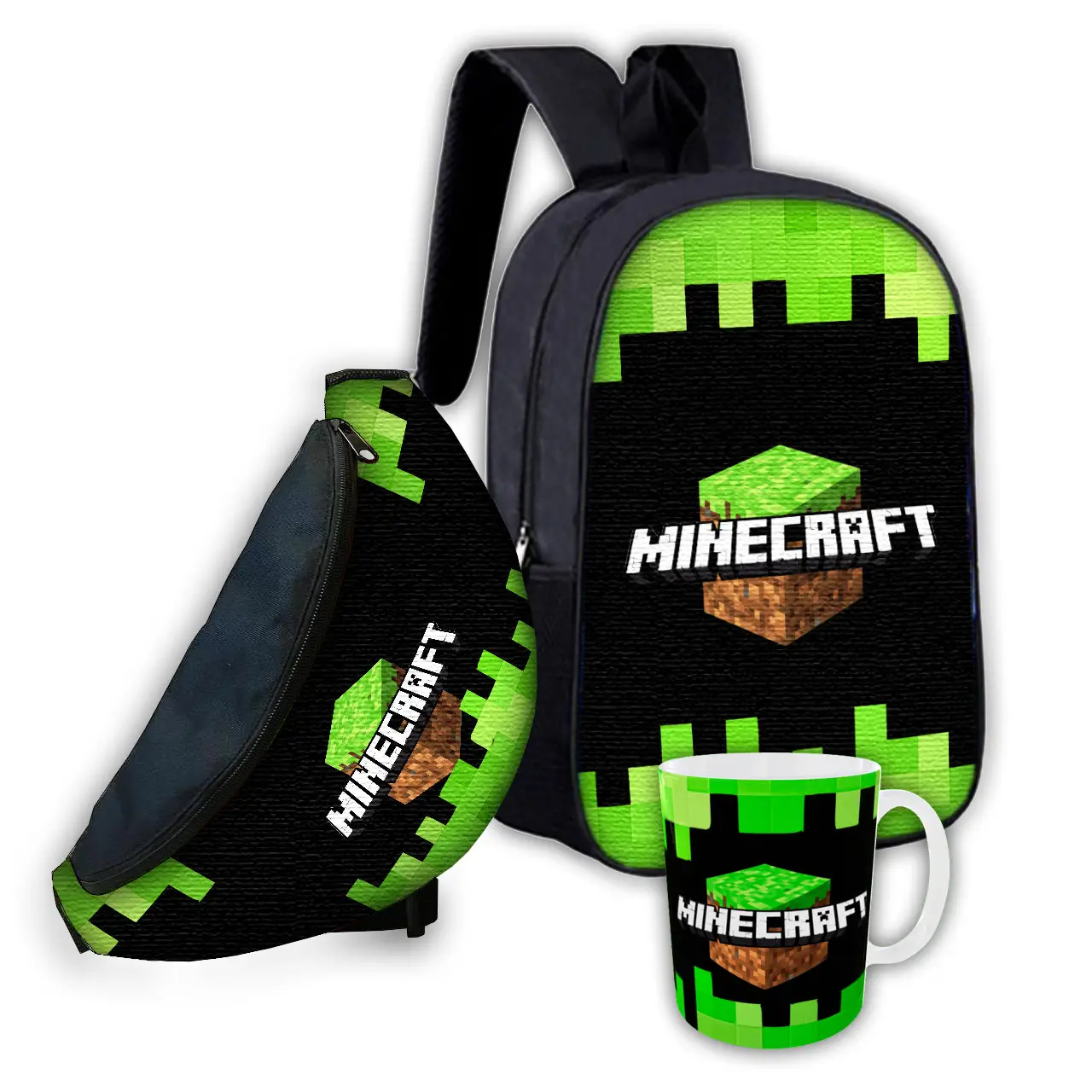 Набір дитячий Майнкрафт «Minecraft» рюкзак 36х27см сумка-бананка, кружка з принтом для хлопчика (01658)