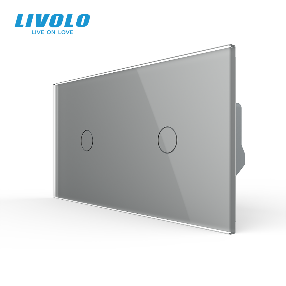 Розумний сенсорний (дотиковий) вимикач LIVOLO 2 клавіші (1-1) сірий скло Wi-Fi