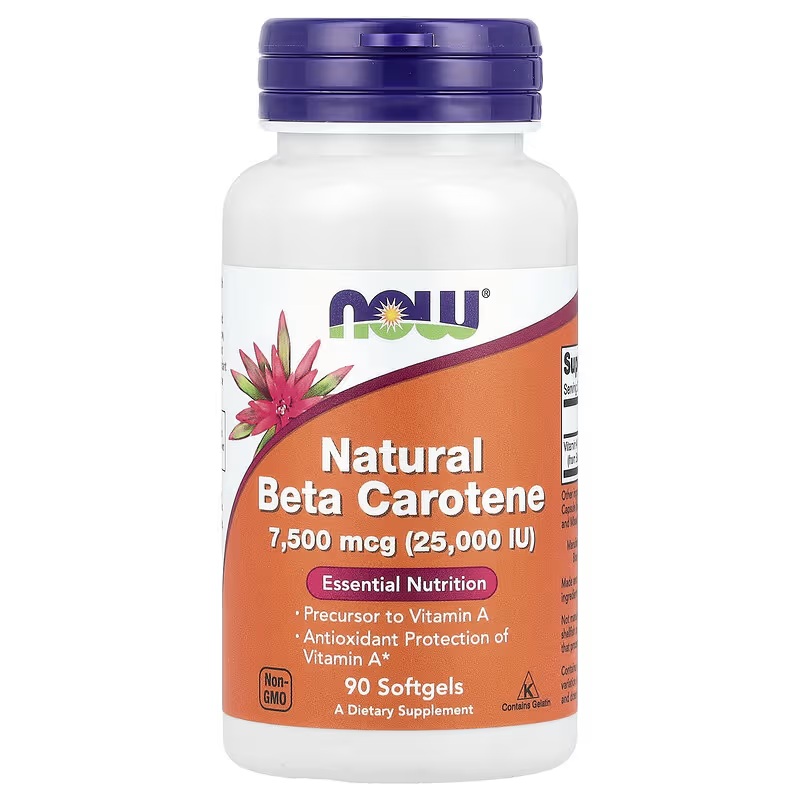 Бета Каротин, 25000 МО, Natural Beta Carotene, Now Foods, 90 гелевих капсул