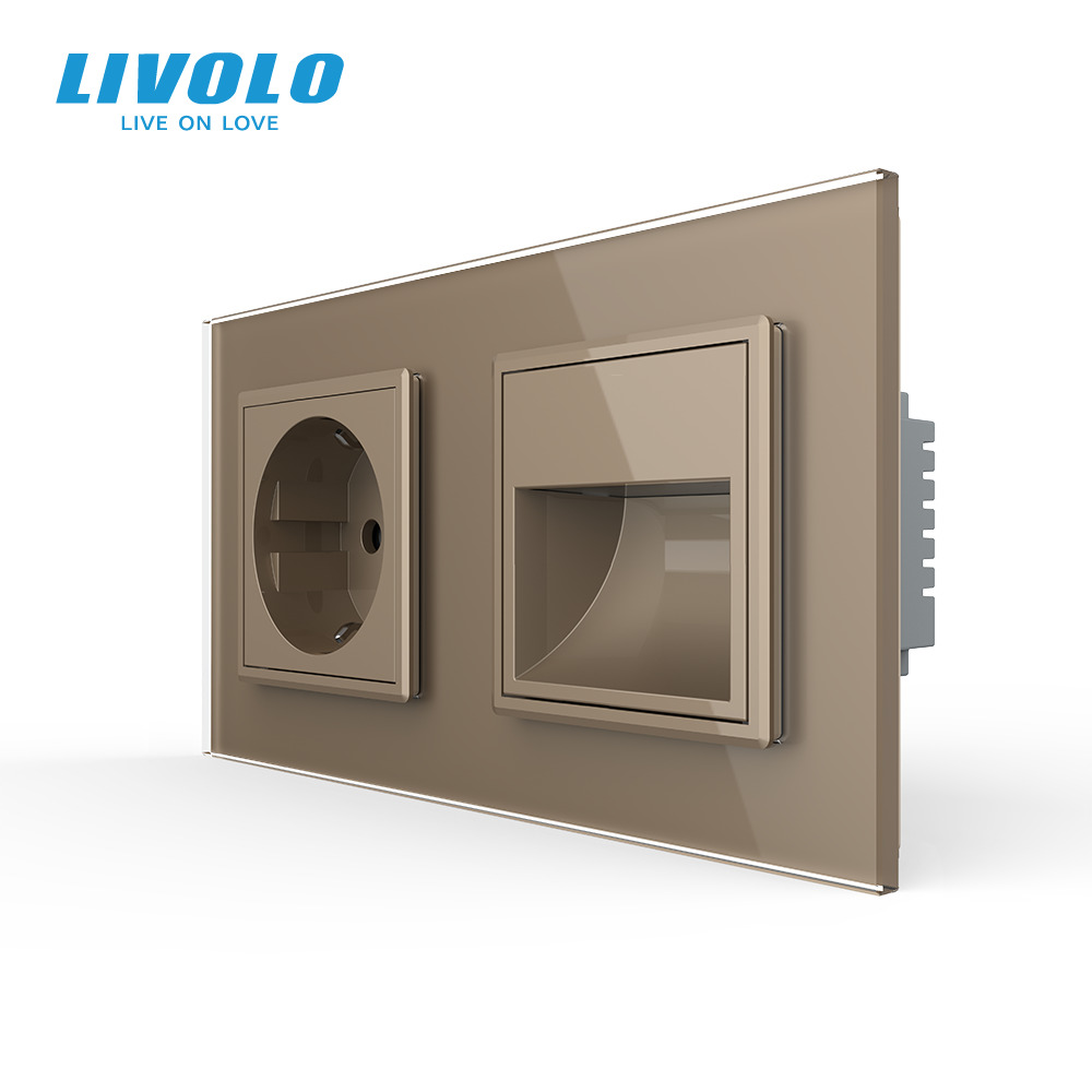Розетка-світильник LIVOLO для сходів і коридору, 2700K, 230В, 0.35Вт, золота, скляна рамка