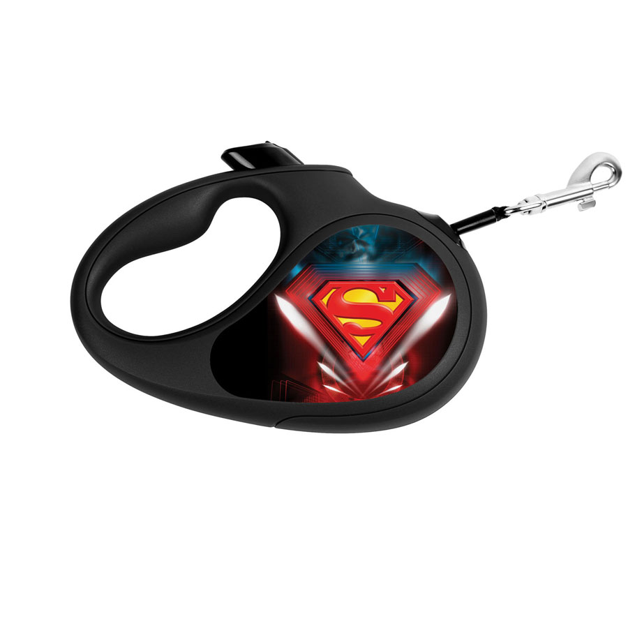 Повідець-рулетка для собак WAUDOG R-leash, малюнок "Супермен Лого", L, до 50 кг, 5 м, світловідбиваюча стрічка чорний