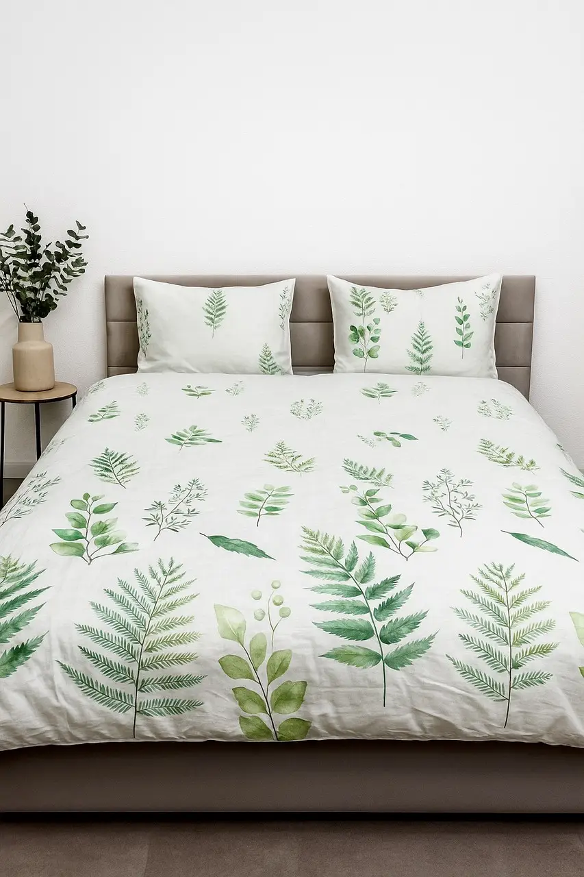 Комплект постільної білизни Ecotton двоспальний 180х215 см Папороть біла (21204АВ)