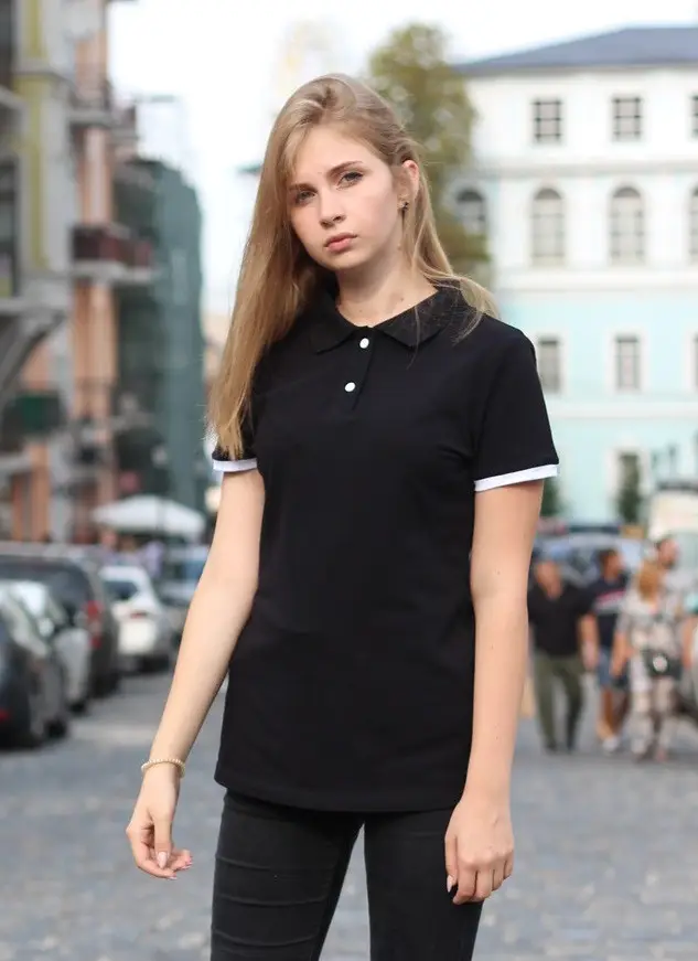 Чорна футболка поло жіноча STANDART