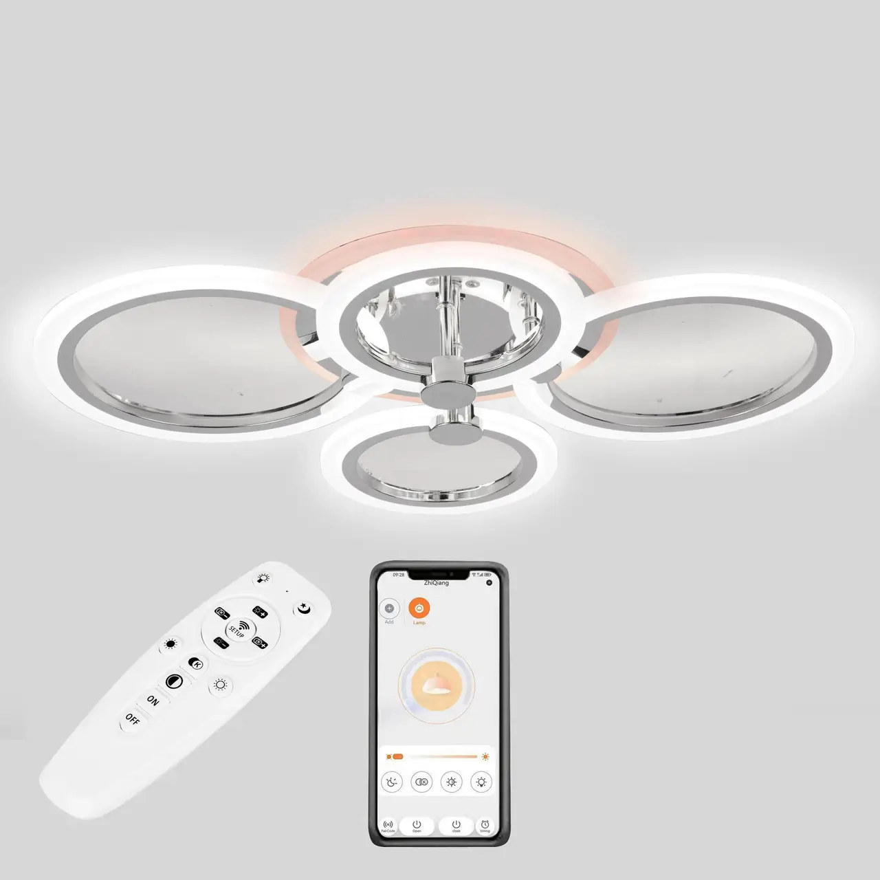 Стельова LED люстра, світлодіодний світильник Sunlight хром 5333/2+2 R