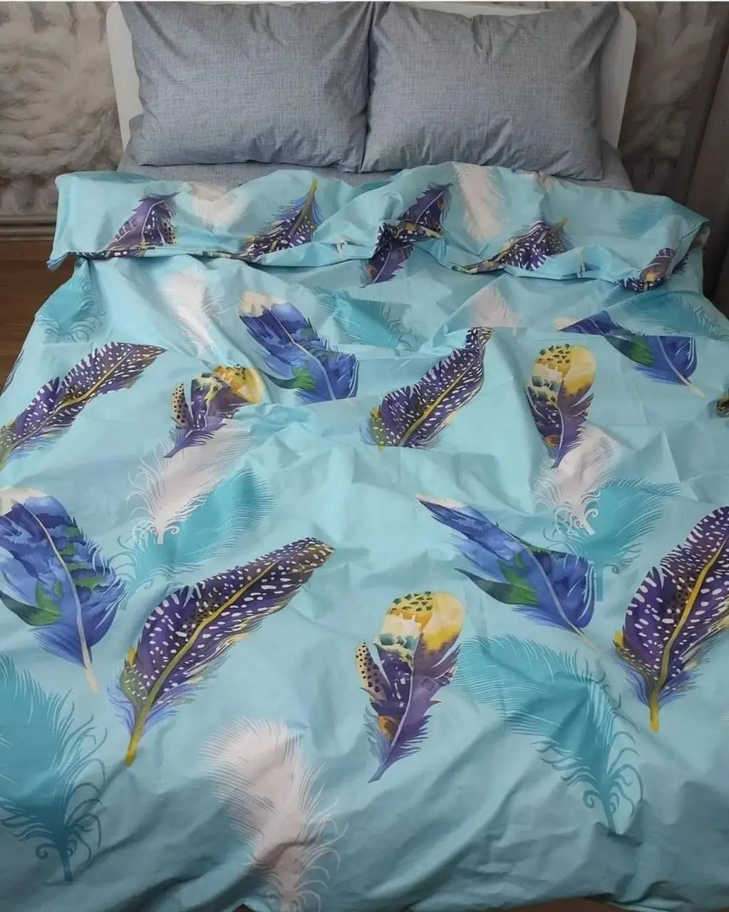 Комплект постільної білизни Ecotton Євро 210х220 см Пір'я блакитний (23938)